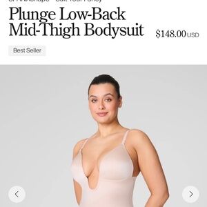SPANX Plunge Low Back Mid Thigh Bodysuit - Size M